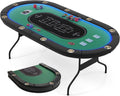 Goplus 84' Foldable Poker Table with LED Lights, 10 Players Card Board Game Table w/Casino Grade Felt, Steel Cup Holder, Padded Rails, for Texas Hold'em, Blackjack, No Assembly Required (Green)