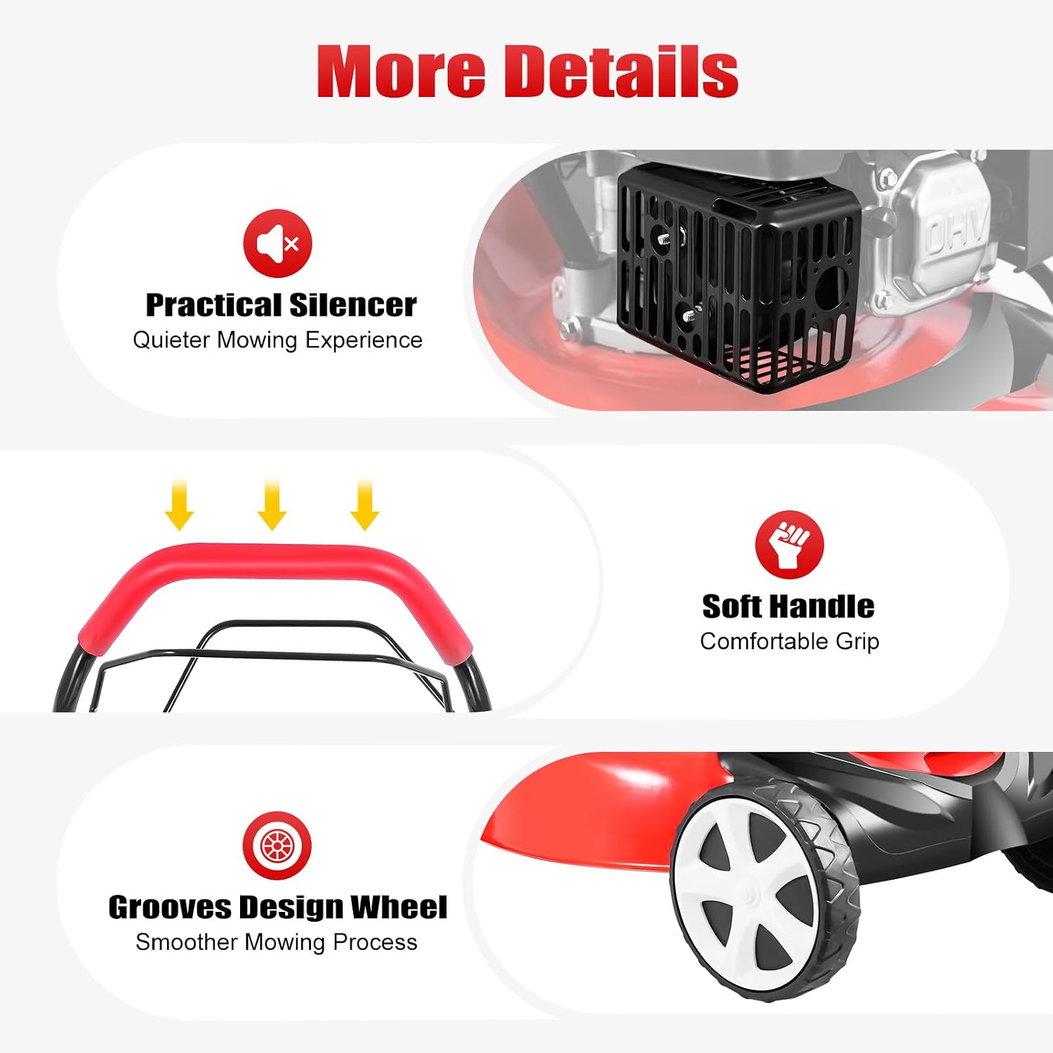 140CC Self Propelled Gas Lawn Mower, 4-Stroke Gasoline Walk-Behind Lawn Mower, 5HP Cordless Walk Behind Brush Cutter wuth 8 Gears Adjustable Cutting Height and 20' Mowing Width, 15.9Gal Bag