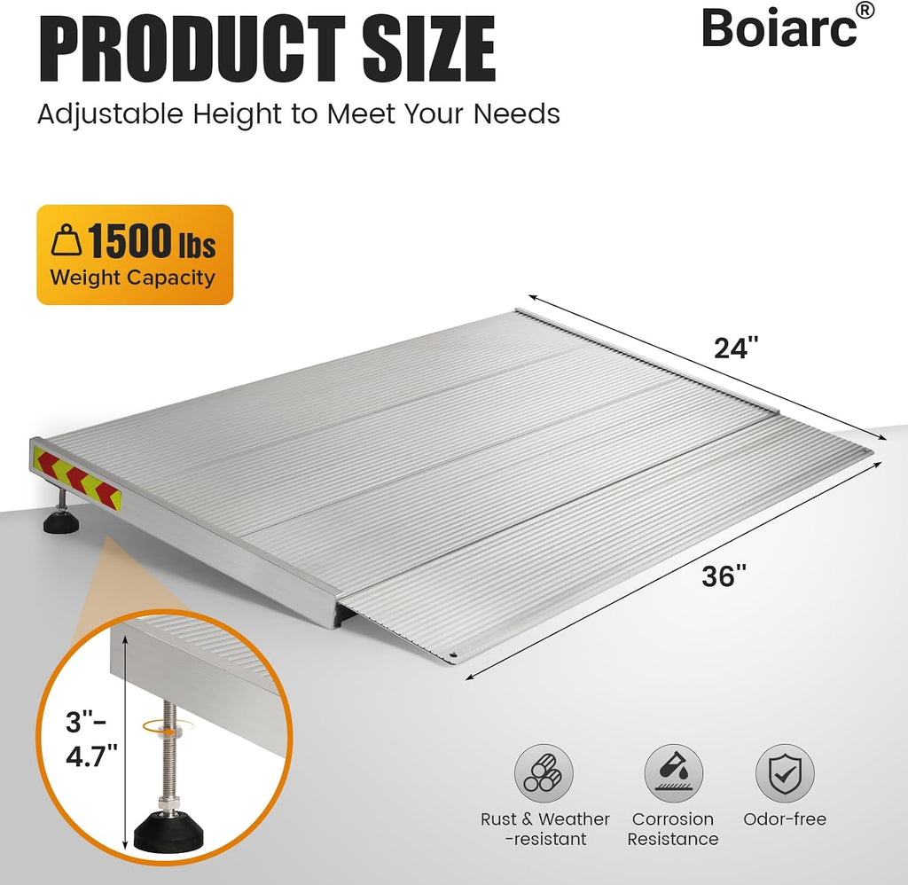 Threshold Ramps for Doorways, 3-4.7' Rise and 24'×36' Platform Aluminum Wheelchair Ramp, Heavy Duty 1500lbs Capacity Ramps for Wheelchairs for Home with Non-Slip Thick Door Mat