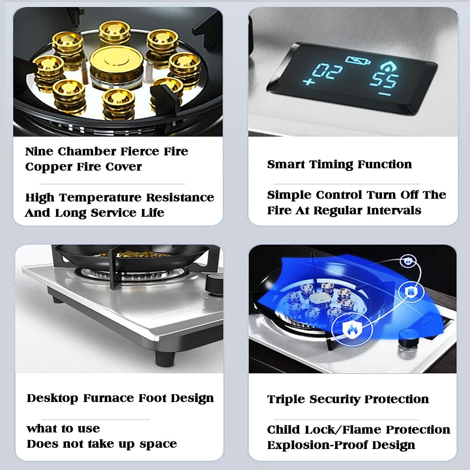 Gas Stove,Stainless Steel Cooktop,Liquefied Gas Furnace,Desktop Embedded with Flame Out Protection,Suitable for Outdoor Camping in Apartments,1 Burners