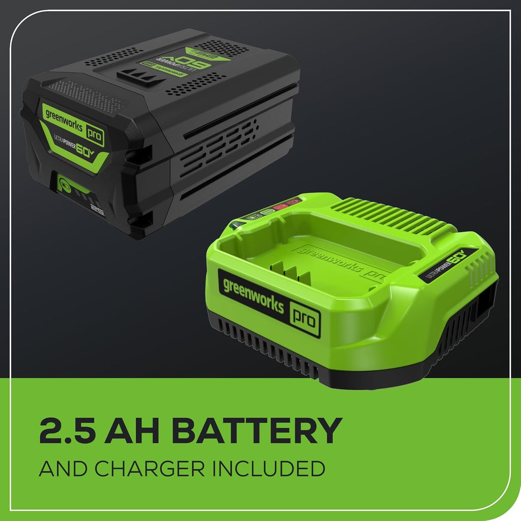 Greenworks 60V (610 CFM / 130 MPH) Cordless Leaf Blower, High Power, Lightweight & Quiet Operation for Wet Leaves, Driveways and Dense Gravel, Includes 2.5Ah Battery & 5A Rapid Charger