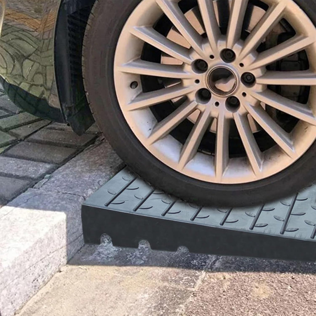 Curb Ramp Rubber 3' Rise Non-Slip Threshold Ramps with 3 Channels Cord Cover for Scooter Sweeping Carts in Doorways