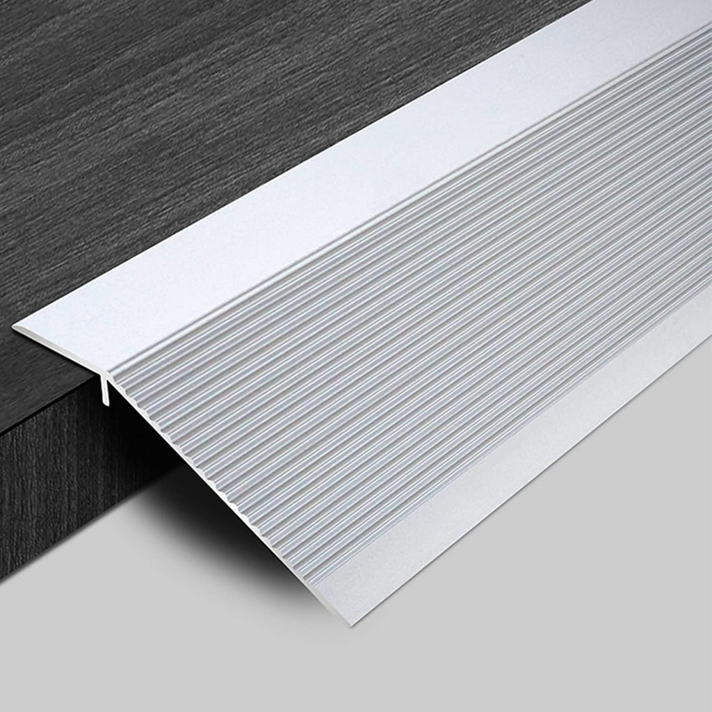Floor Transition Strip Self Adhesive, Silver Reducer Flute Thresholds Ramp for Wood to Tile 10cm/ 4 Inch Wide, Great Gap/Drop Edge Trim Cuttable (L 135cm (53.1in))