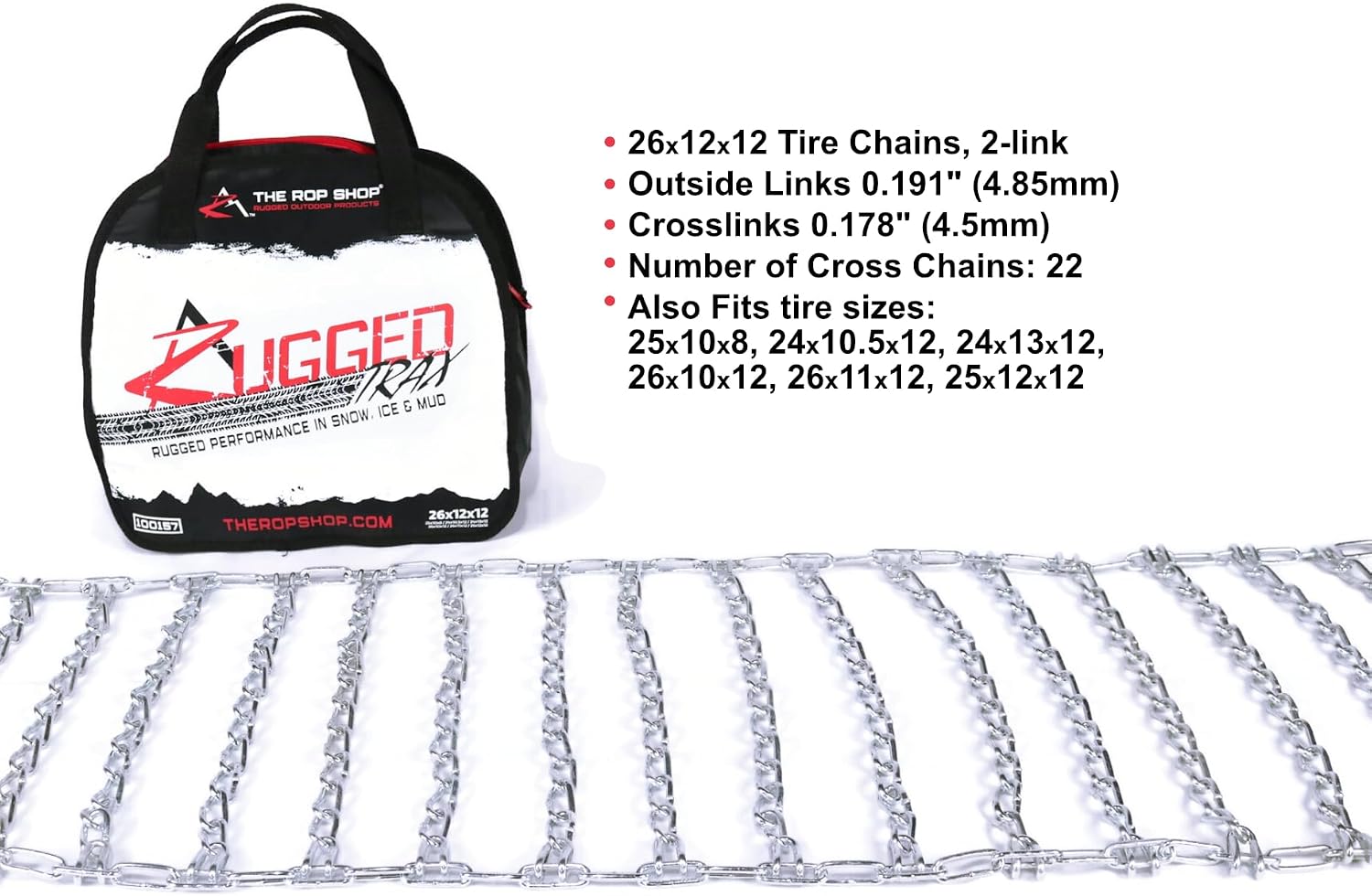 The ROP Shop Pair of 2 Link Tire Chains & Tensioners 24x10.5x12 for Snow Blowers, Lawn & Garden Tractors, Mowers & Riders, UTV, ATV, 4-Wheelers, Utility Vehicles