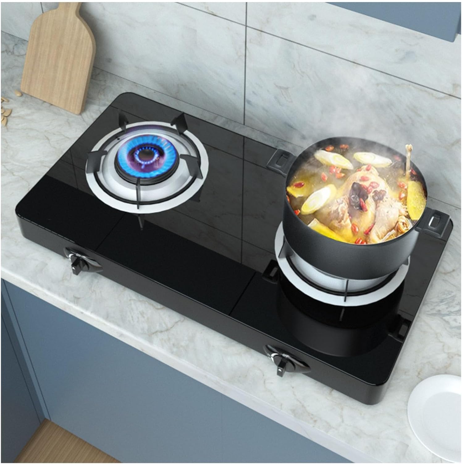 Propane Stove 2 Burners Portable Propane Stove,17742.4BTU High Power Tempered Glass Gas Cooktop for Home Use Food Stalls and Canteens (Color : NG)