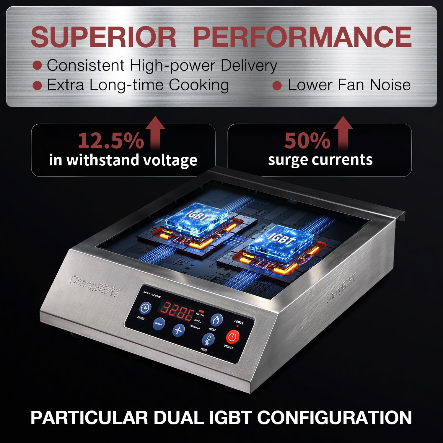 ChangBERT Induction Cooktop Commercial 1800W & Induction Cooktop 208-240V 3200W NSF Certified Commercial Grade Burner Pro Chef Professional Range High Power 18/10 Stainless Steel Housing Schott Glass