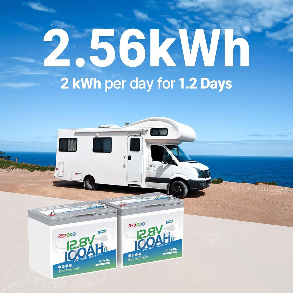 Redodo 12V 100Ah LiFePO4 Battery, Group 24 Deep Cycle Lithium Battery with Bluetooth & Low-Temp Cut-Off, Built-in 100A BMS for RV, Marine, Solar, Home Backup Power, Trolling Motor