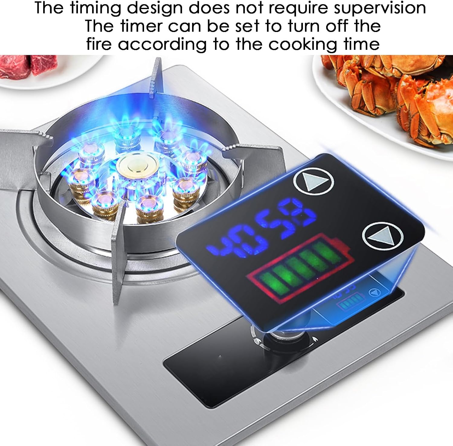 Gas Stove, Timing 1 Burners Gas Hob 9-Cavity Fierce Fire 5.2kw,Desktop and Embedded Dual-use Gas Cooker NG/LPG, for Home Camping Outdoor(NG)