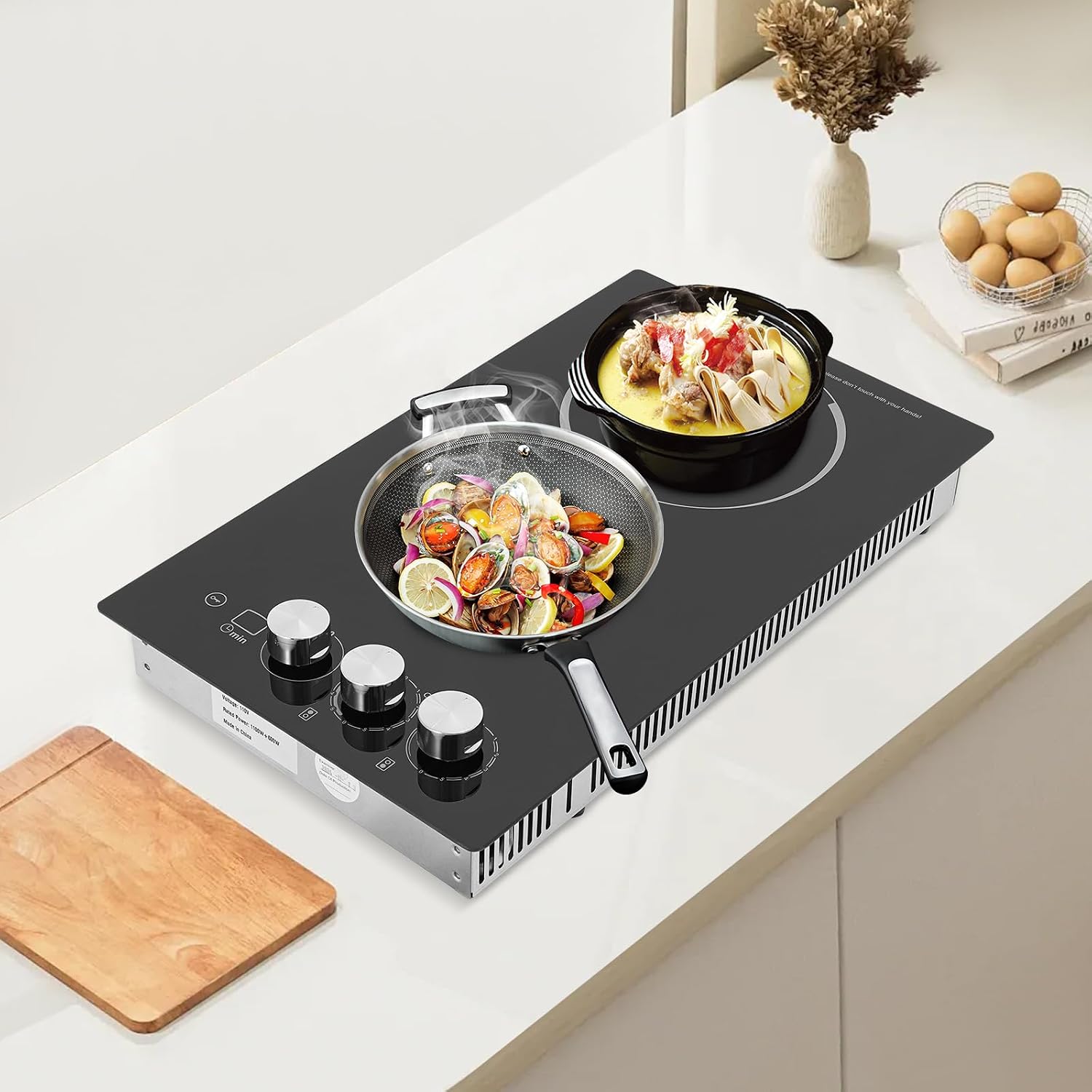 Electric Cooktop,Electric Stovetop,2 Burners Electric Cooktop,20.08 * 11.81in Electric Smoothtop Style Cooktop with 2 Elements,Induction Cooktop Stovetop with Booster and Timer (2 Burners)