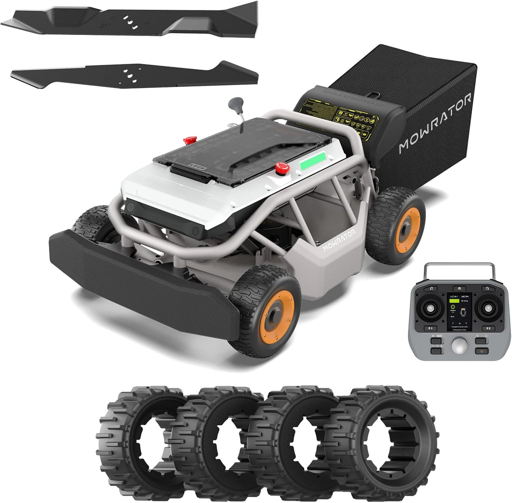 Mowrator S1 4WD 18Ah Remote Control Lawn Mower with Wide Wheels, All-Season Yard Care, 85% (40°) Slope Climbing, with Leaf Shredding Vacuum, 21' Width, 1.5–4.3' Cutting Height, Up to 1.12 Acres