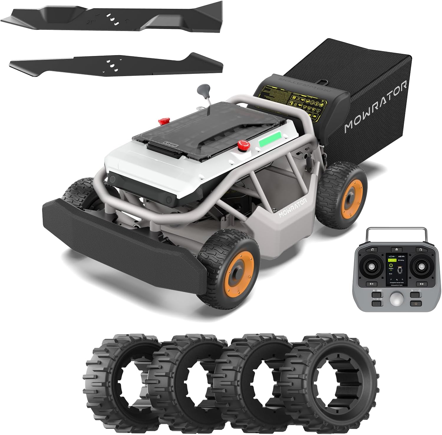 Mowrator S1 4WD 18Ah Remote Control Lawn Mower with Wide Wheels, All-Season Yard Care, 85% (40°) Slope Climbing, with Leaf Shredding Vacuum, 21' Width, 1.5–4.3' Cutting Height, Up to 1.12 Acres