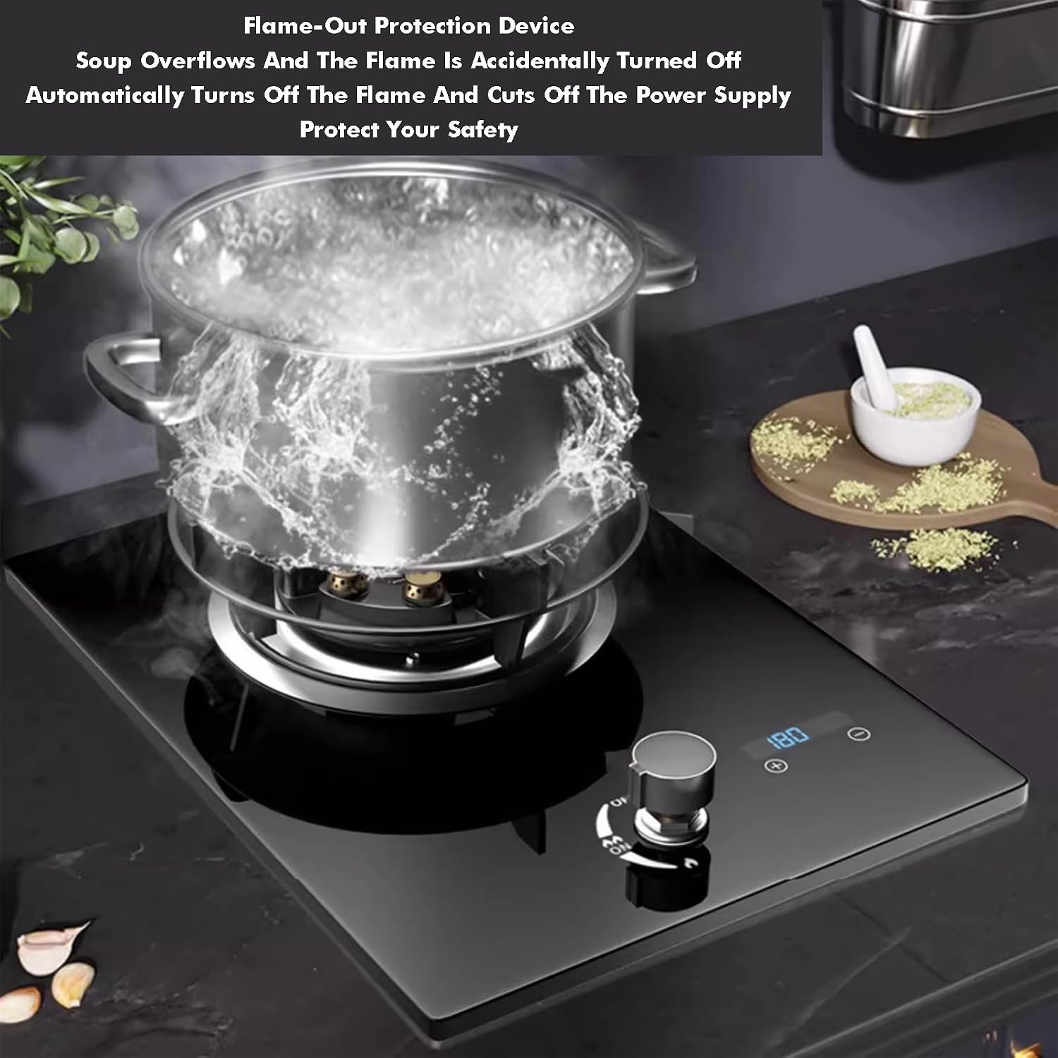 1 Burner Gas Hob,Stainless Steel Glass Top Wok Cooker,5.2kW High Power for Campervan,Kitchen and Outdoor Use with Timer and Flameout Protection(LPG)