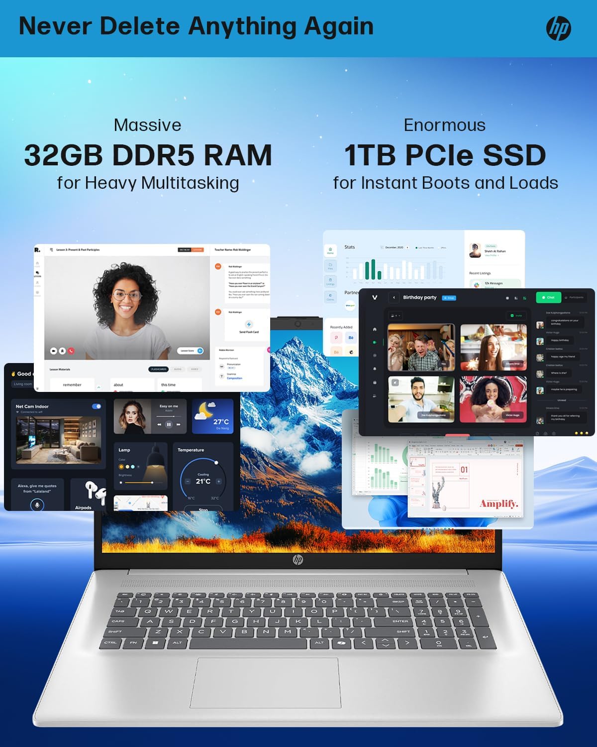 HP Business Touchscreen Laptop 17 inch, Intel Ultra 7 255U, Intel AI Boost (12 NPU TOPS), 32 GB DDR5, 1 TB SSD, 17.3' HD+ Touchscreen, Backlit Keyboard, Wi-Fi 6, Copilot, Windows 11 Pro, w/Accessories