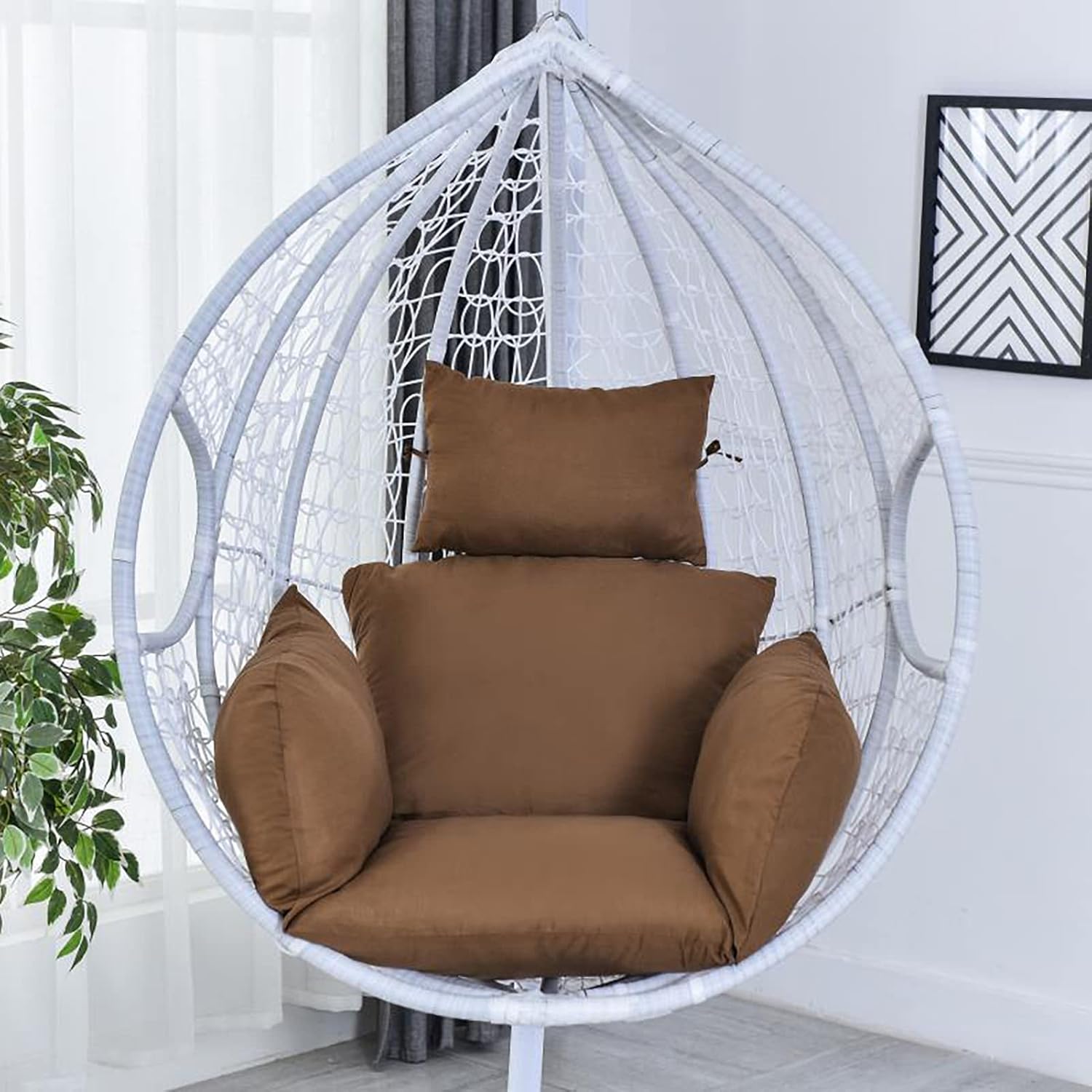 HUHJYUGE Egg Chair Cushion Only, Outdoor Hanging Swing Chair Seat Cushion Replacement, Thicken Waterproof Washable Hammock Chair Cushion with Headrest and Armrests, for Garden