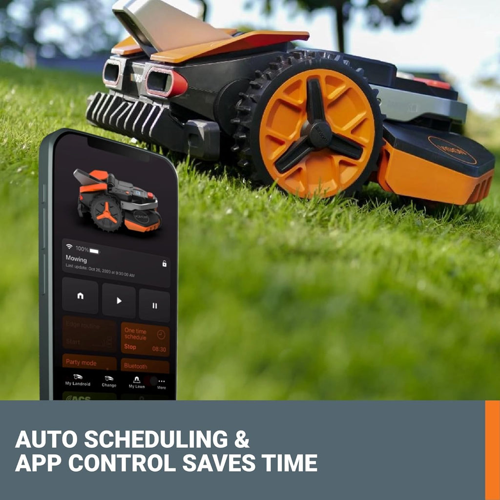WORX Landroid Vision Robotic Lawn Mower, Wire Free Robot Mower with Active Obstacle Avoidance, WiFi & Bluetooth Connection, APP Control, 3/4 Acre, WR230