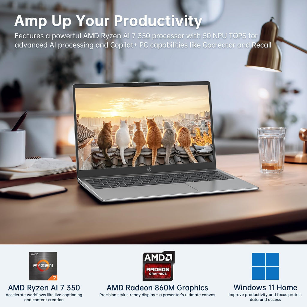 HP Omnibook 5 AI Laptop,16' 2K (1920 x 1200) Laptop PC,Next Gen AI PC AMD Ryzen AI 7 350(NPU 50 Tops),16GB RAM,512GB SSD Laptops for Business, College, School, Photo Editing,Lifetime Office,Win 11