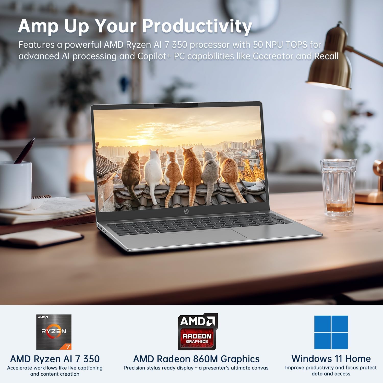 HP Omnibook 5 AI Laptop,16' 2K (1920 x 1200) Laptop PC,Next Gen AI PC AMD Ryzen AI 7 350(NPU 50 Tops),16GB RAM,512GB SSD Laptops for Business, College, School, Photo Editing,Lifetime Office,Win 11