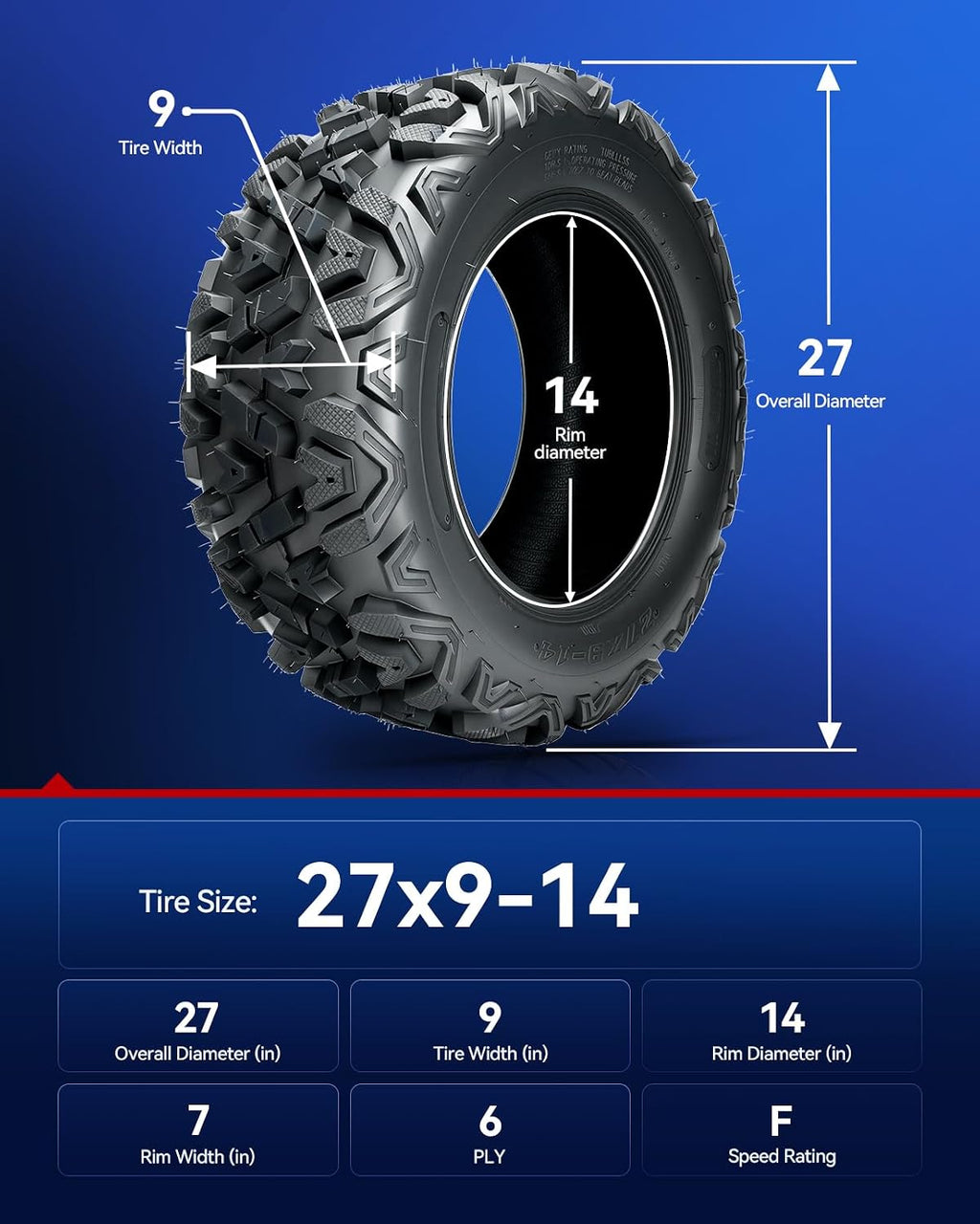 KAX 27x9-14 ATV UTV All-terrain Tires,27x9-14 Off-Road Mud Tires,6 Ply, 1Pcs,Tubeless Z-199