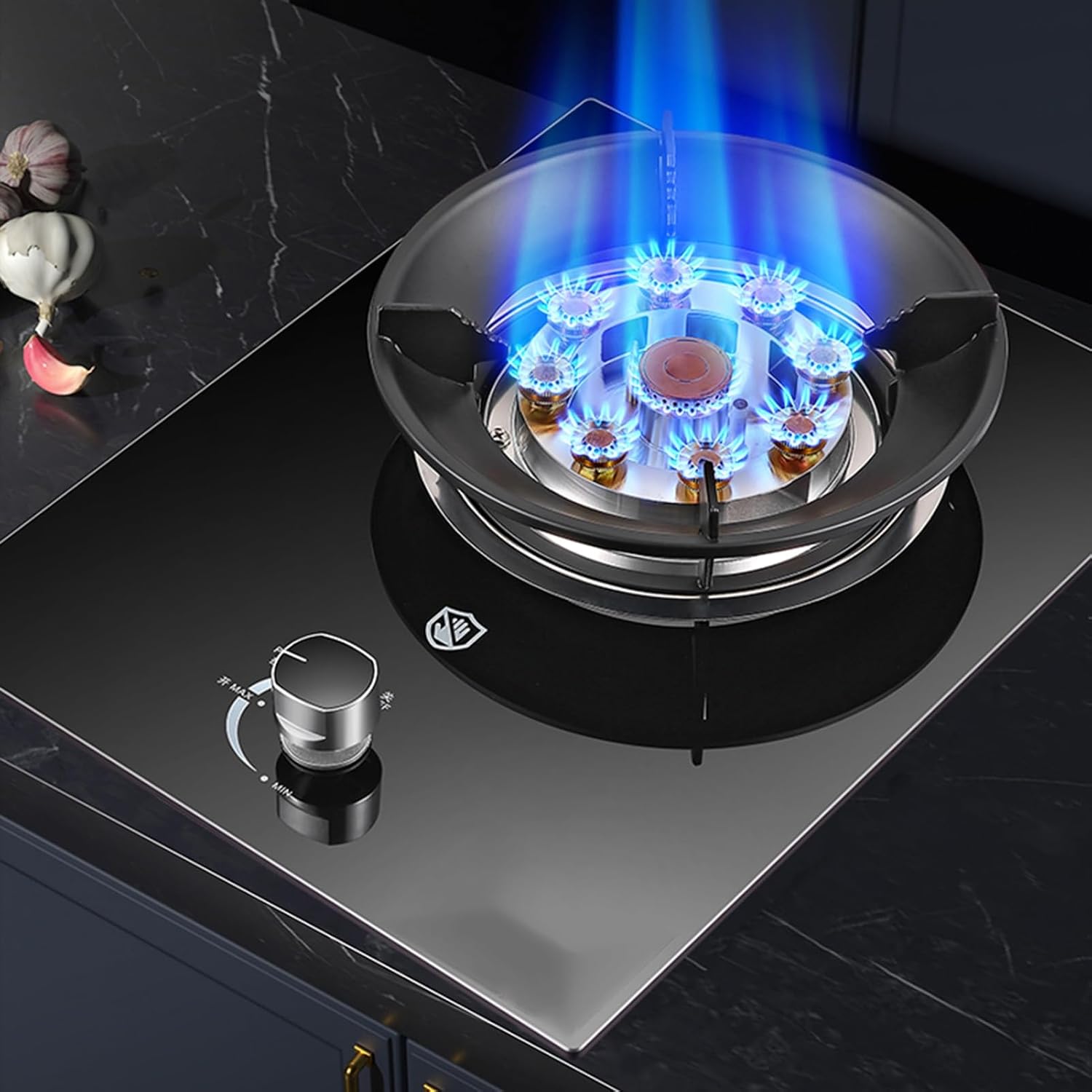 Gas Cooker 1 Burner,5.2KW 9-Cavity High-fire Wok Burner,Tempered Glass Top with Flameout Protection,Easy Clean for Home and Kitchen (NG/LPG)(LPG)