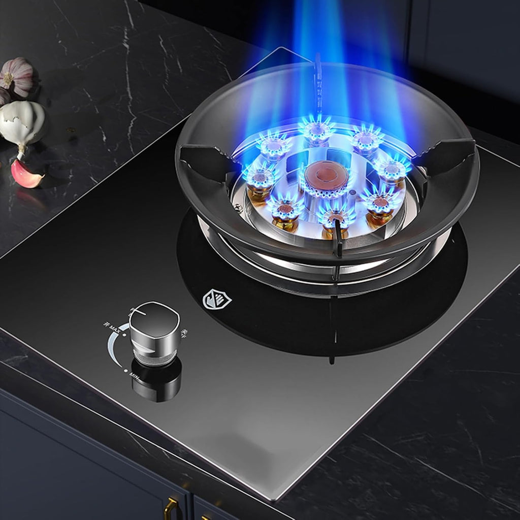 Gas Cooker 1 Burner,5.2KW 9-Cavity High-fire Wok Burner,Tempered Glass Top with Flameout Protection,Easy Clean for Home and Kitchen (NG/LPG)(NG)