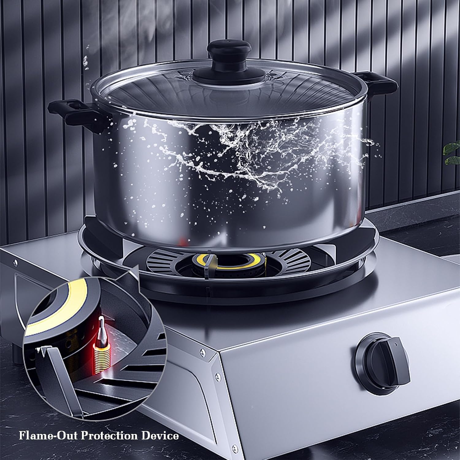 Gas Stove 1 Burner,Stainless Steel Gas Cooker,5.2W Indoor Regulators,Gas/LPG Gas Conversion Stove,with Flameout Protection,for Home Kitchen(LPG)