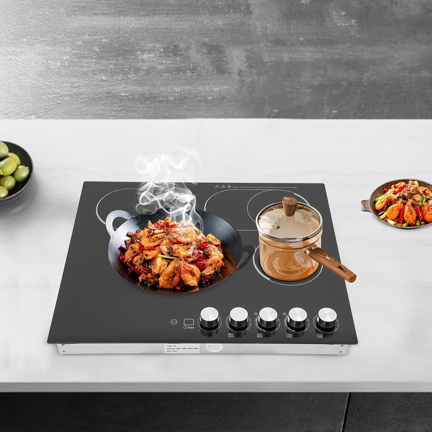 Electric Ceramic Cooktop 4 Burners, 110V Electric Stove Top Firepower Gears Adjustable with LED Display&Child Safety Lock, for Kitchen Hotel Restaurant (4-Burners, C43-MS)