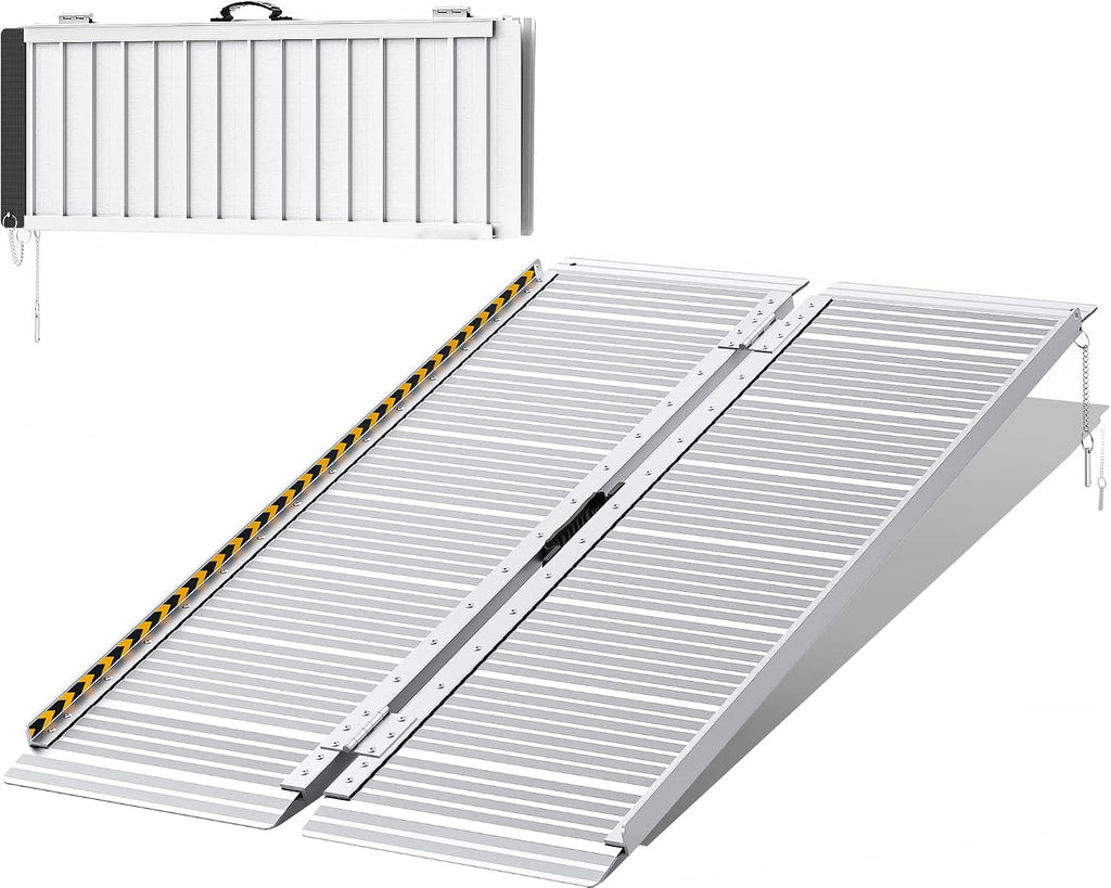 FACHNUO Portable Wheelchair Ramp 4FT, Non-Skid Aluminum Folding Threshold Ramp, Handicap Ramps for Wheelchairs for Home Steps/Doorways/Stairs/Curbs/, Scooter Ramp for Car, 800lbs Weight Capacity