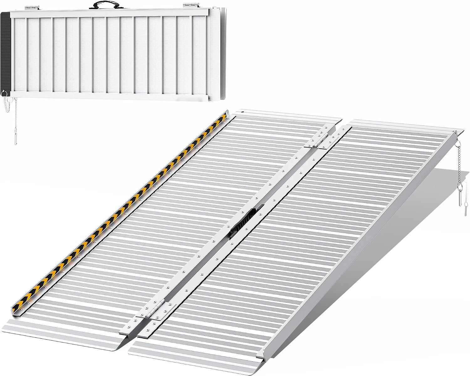 FACHNUO Portable Wheelchair Ramp 4FT, Non-Skid Aluminum Folding Threshold Ramp, Handicap Ramps for Wheelchairs for Home Steps/Doorways/Stairs/Curbs/, Scooter Ramp for Car, 800lbs Weight Capacity