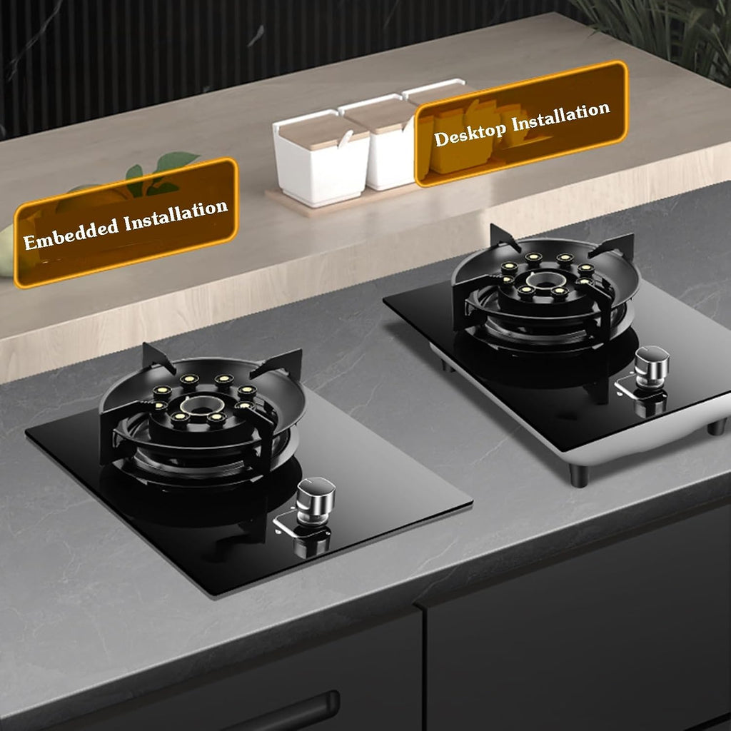 Gas Cooker 1 Burner,5.2kw 9-Cavity High Fire Cooktops,Stainless Steel Glass Top Wok Burner,NG/LPG Gas Source Kit,with Flameout Protection,for Home Kitchen(LPG)