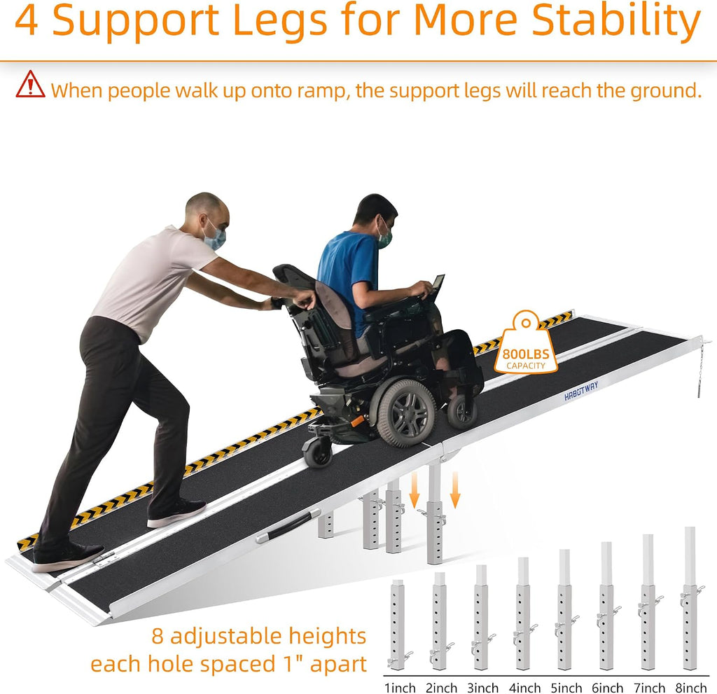 HABUTWAY 10ft Wheelchair Ramp, Portable Wheelchair Ramp with Support Legs, Double Non-Skid Ramps Hold Up to 800Lbs, Threshold Ramps for Home,Stairs, Curbs,Steps,Doorway