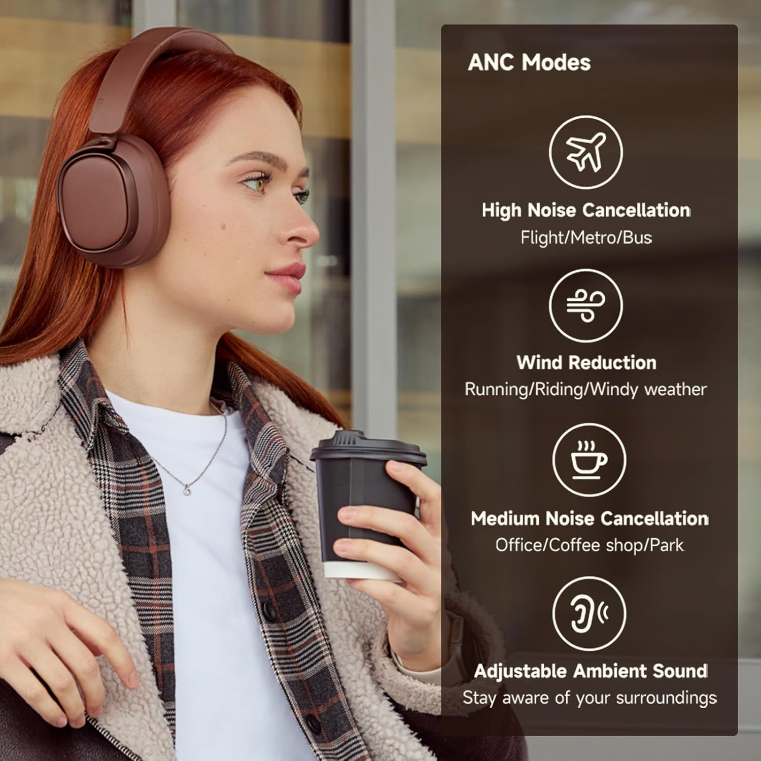 Edifier Active Noise Cancelling Headphones, Over Ear Bluetooth Headset, 92H Playtime Wired & Wireless Hi-Res Audio Certified, Fast Charging Clear Calls for Home Office Travel (Brown)