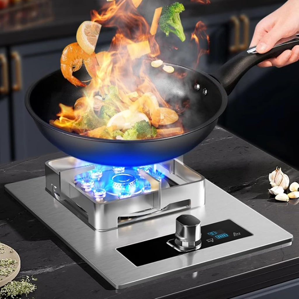 Single Burner Gas Stove,5.2kW Nine-Cavity High Fire,Tempered Glass,with Timer and Flameout Safety for Home Kitchen(NG)