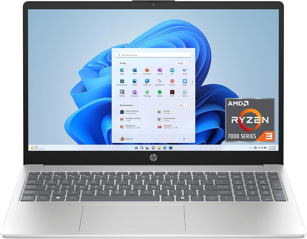 HP 15.6 inch Laptop, FHD Display, AMD Ryzen 3 7320U, 8 GB RAM, 256 GB SSD, AMD Radeon Graphics, Windows 11 Home in S Mode, Natural Silver, 15-fc0500nr