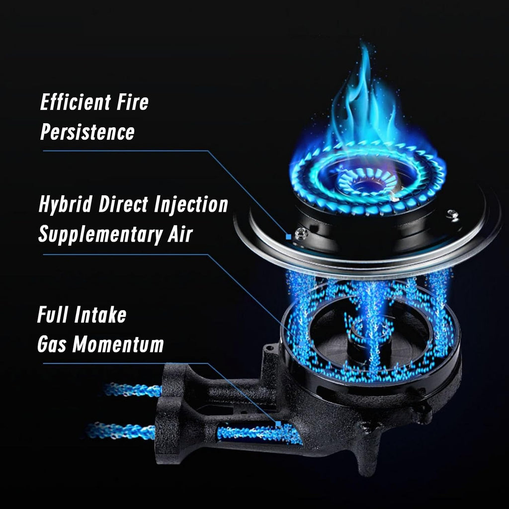 Gas Cooker 1 Burner, 4.8W High Heat for Stir-Frying, Tempered Glass Cast Iron Pot Rack, Suitable for Home Kitchens, with Flameout Protection (Color : Silver)