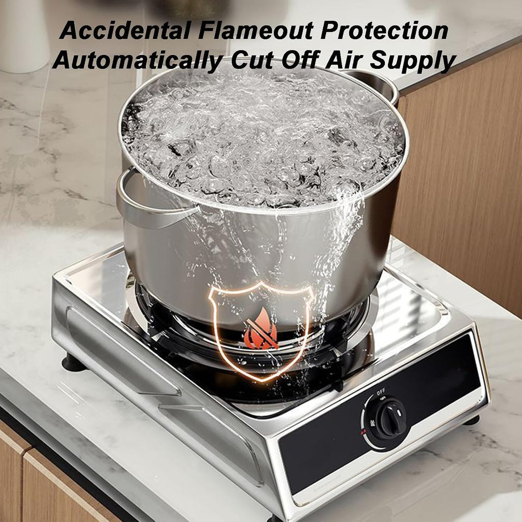 Gas Stove 1 Burner,4.0KW Nine-Chamber Fierce Fire,Stainless Steel Cast Copper Pot Rack,Desktop Liquefied Gas/Natural Gas Stove,with Flameout Protection(NG)