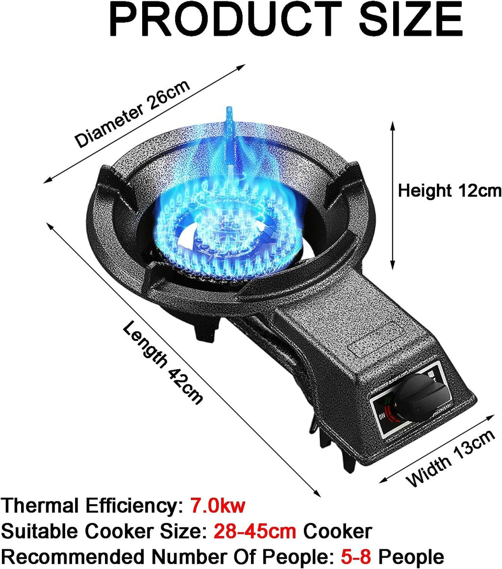 Gas Stove 1 Burner,7KW Liquefied Gas Stove,Black Cast Iron Pot Rack with Knob Gas Stove,Energy Saving and Gas Saving,for Home Commercial