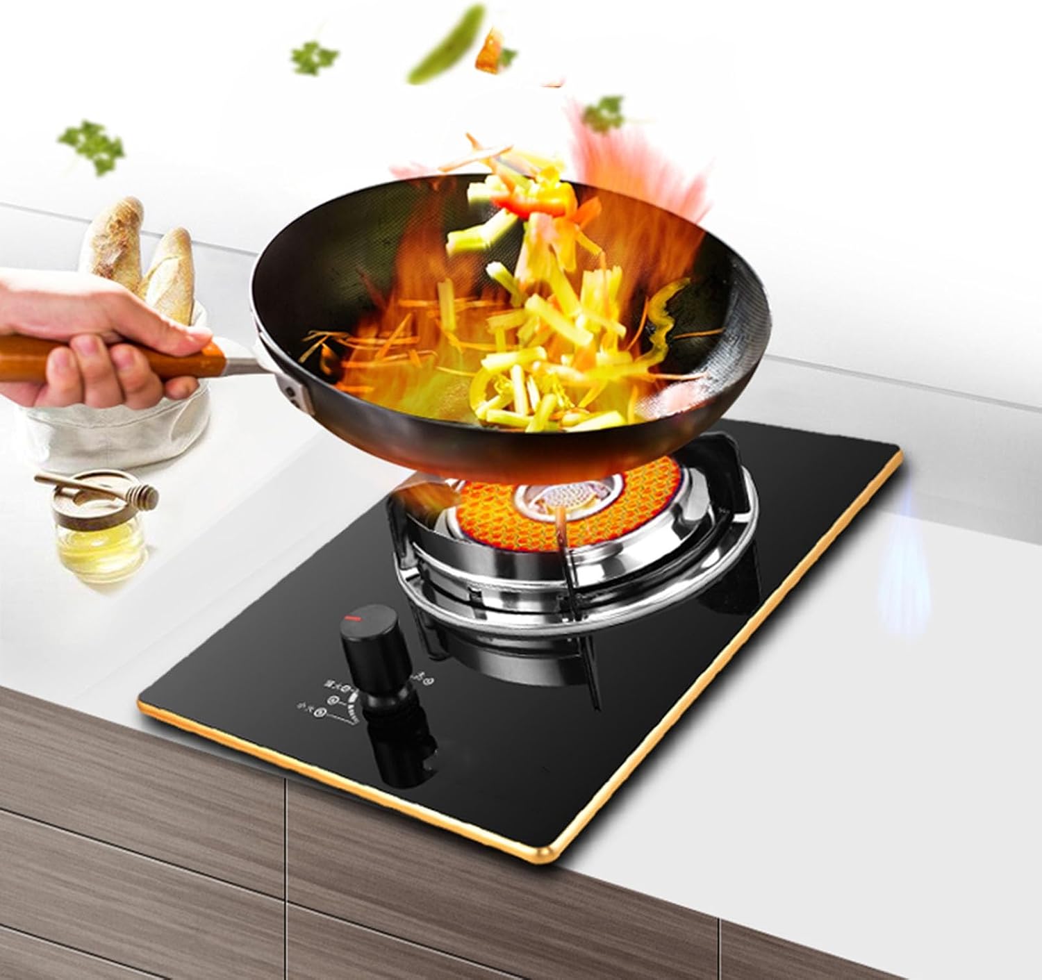 Gas Stove Single Burner,5.2KW Kitchen Counter Top Stove,Gas/LP Gas Conversion Stove,with Accidental Flameout Protection Device,for Home Kitchen(NG)