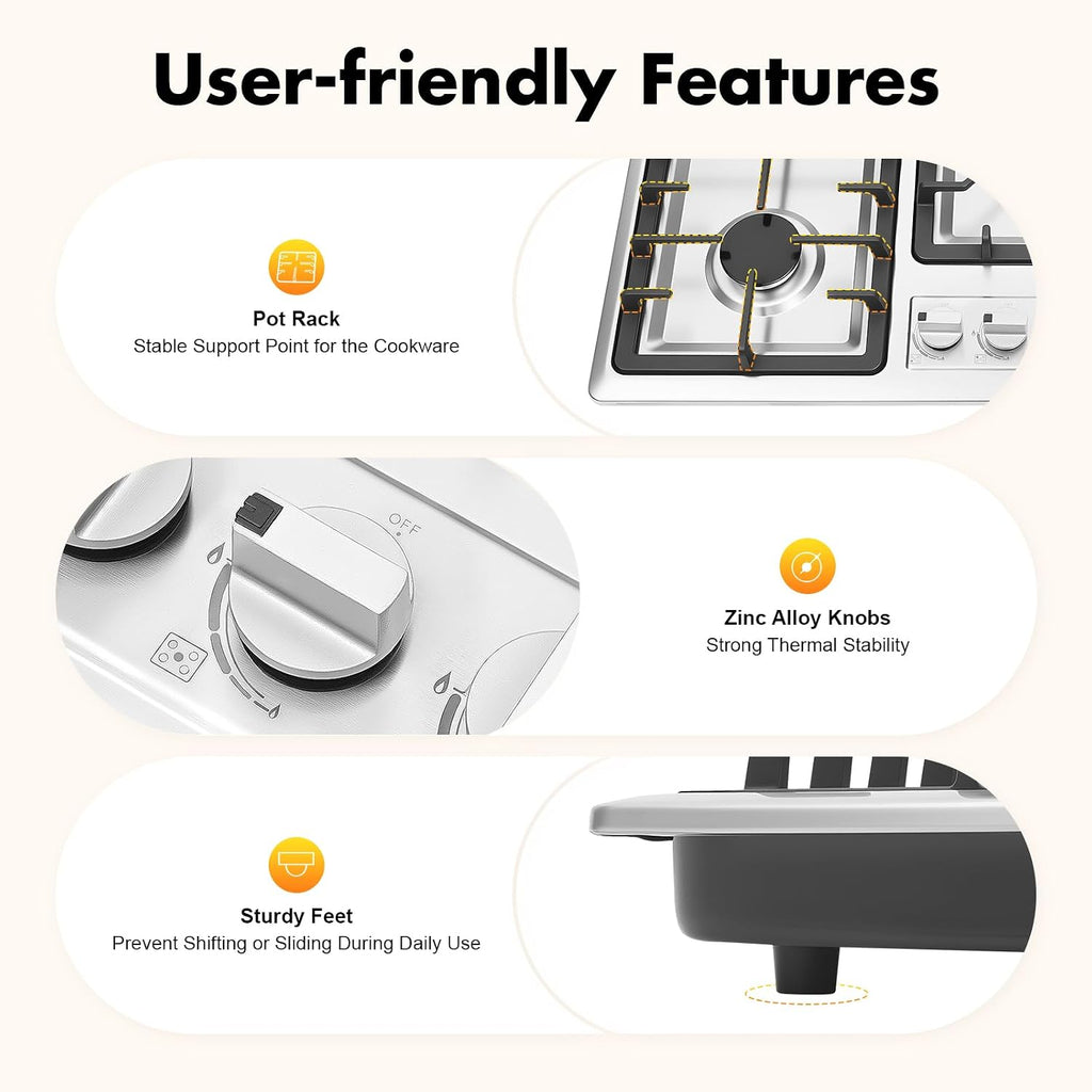 34 inch Gas Cooktop, Stainless Steel Built-in 5 Burners Stovetop, LPG/NG Dual Fuel Auto Ignition Gas Hob, Propane Stove Top with Thermocouple Protection for Apartments Indoor