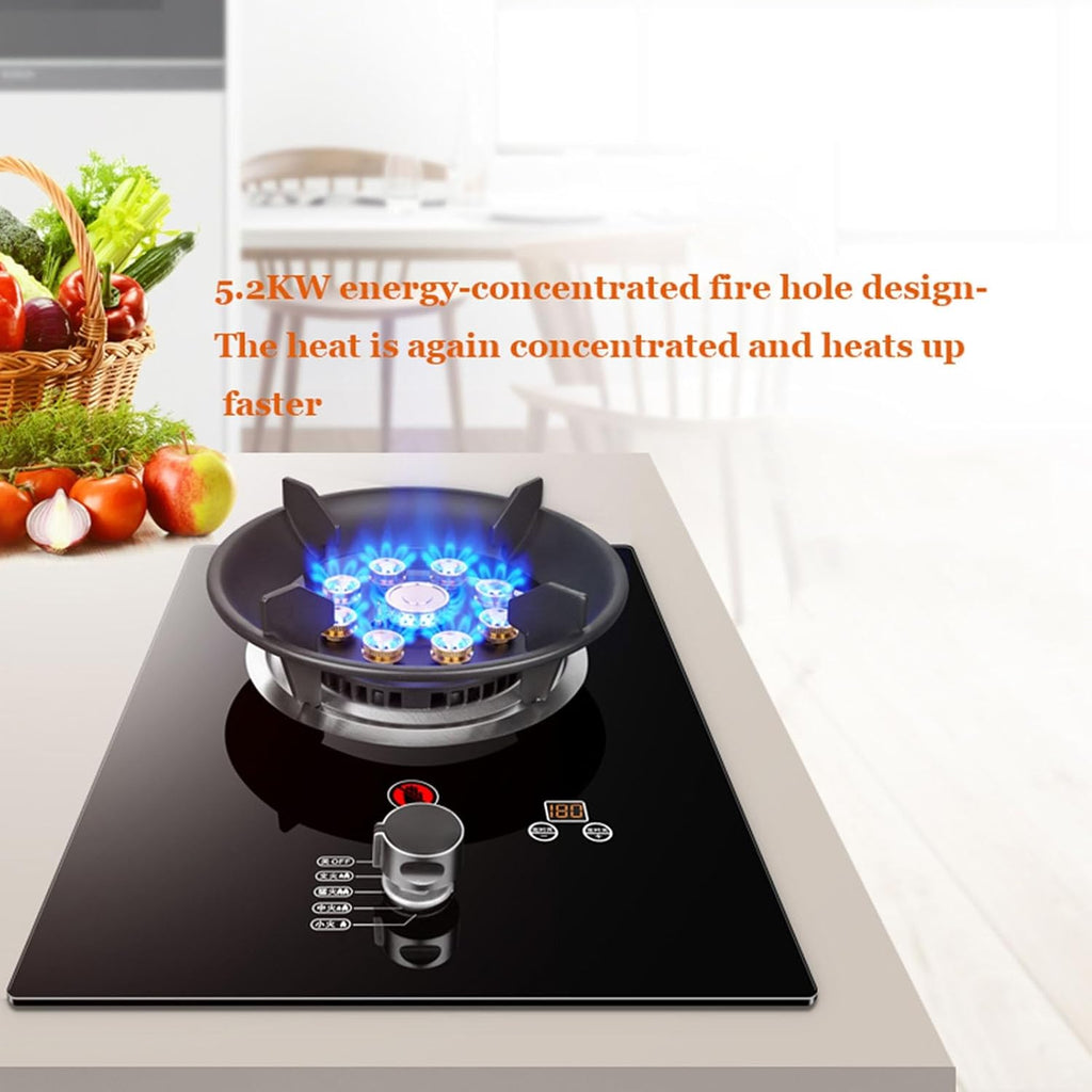 Gas Cooktop 1 Burner, 5.2KW 9 Cavity Fire Ring Wok Burner with Flameout Protection, Timer, Cast Iron Pot Rack, LPG/Natural Gas Kit (Size : NG)