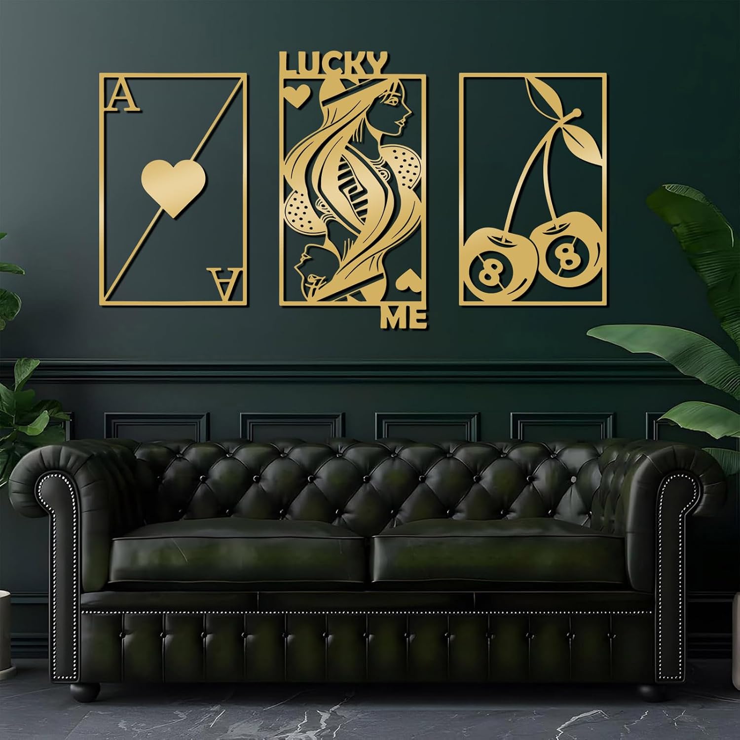 kawazu 3Pcs Poker Metal Wall Art, Lucky Me You Wall Art, Royal Flush Metal Wall Art, Playing Cards Metal Wall Art, Ace of Spades Metal Wall Art, Living Room Decor, Game Room Decor (Silver, M)