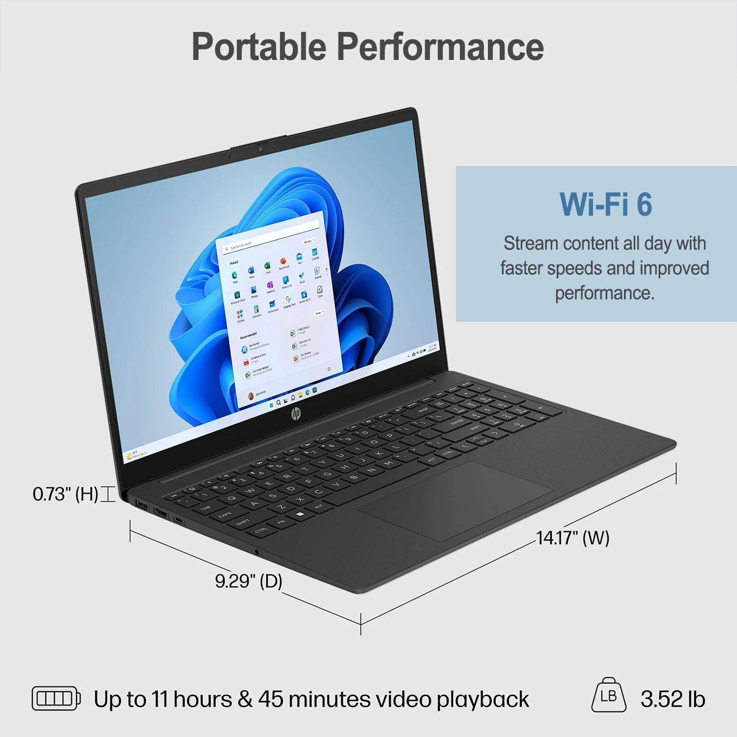 HP 15.6' Portable Laptop (Include 1 Year Microsoft 365), HD Display, Intel Quad-Core N200 Processor, 8GB RAM, 128GB Storage, Wi-Fi 6, Webcam, HDMI, Numeric Keypad, Windows 11 Home, Black