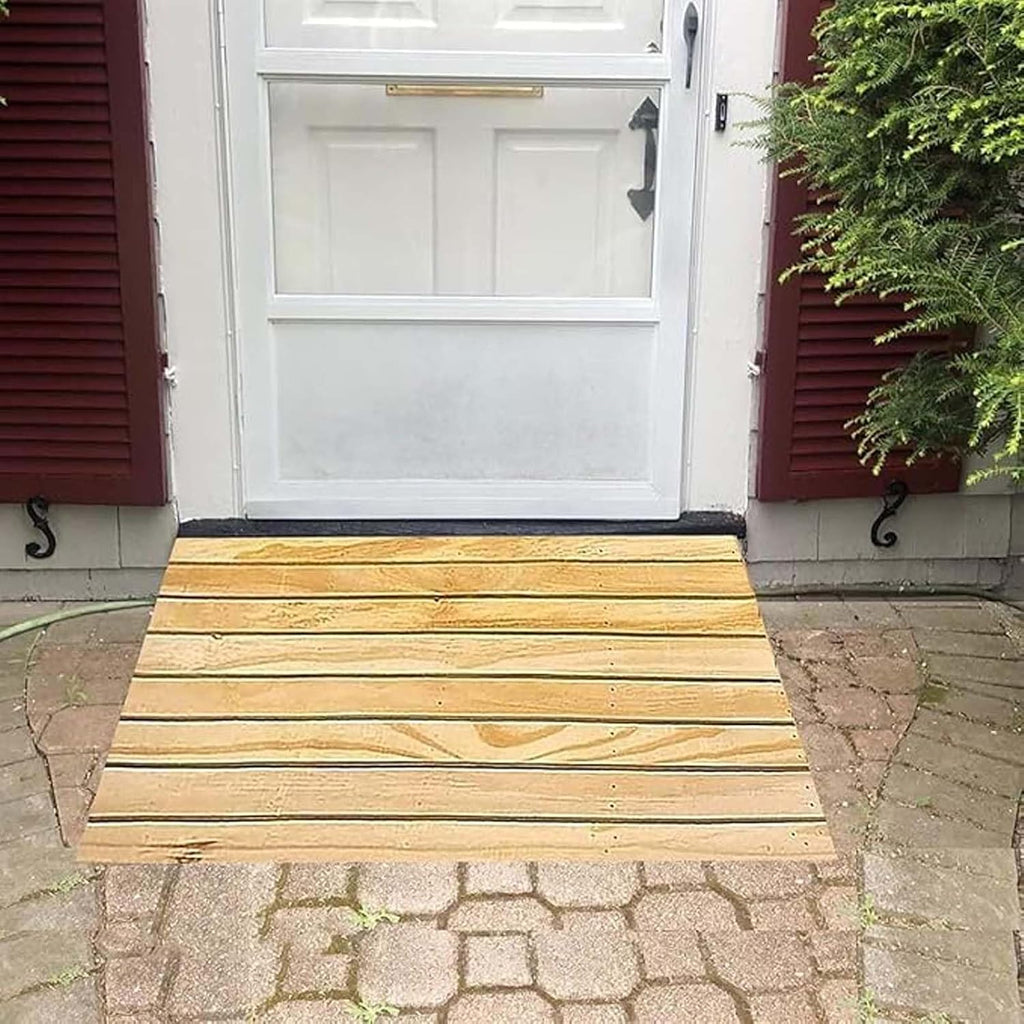 Portable Wheelchair Ramps 35.4x16x6in, Steps Kerb Ramps, Wood Threshold Ramp, with Non-Slip Grooves, for Porch Entrance, Doorways, Disabled Door Access, Raised Landings