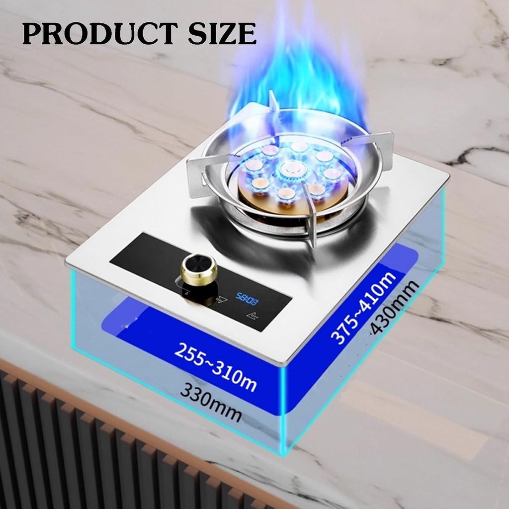 Gas Stove 1 Burner,5.2kw 9-Cavity High Fire Timer,Tempered Glass Countertop,NG/LPG Gas Source Kit,with Flameout Protection,for Caravan Camping(LPG)