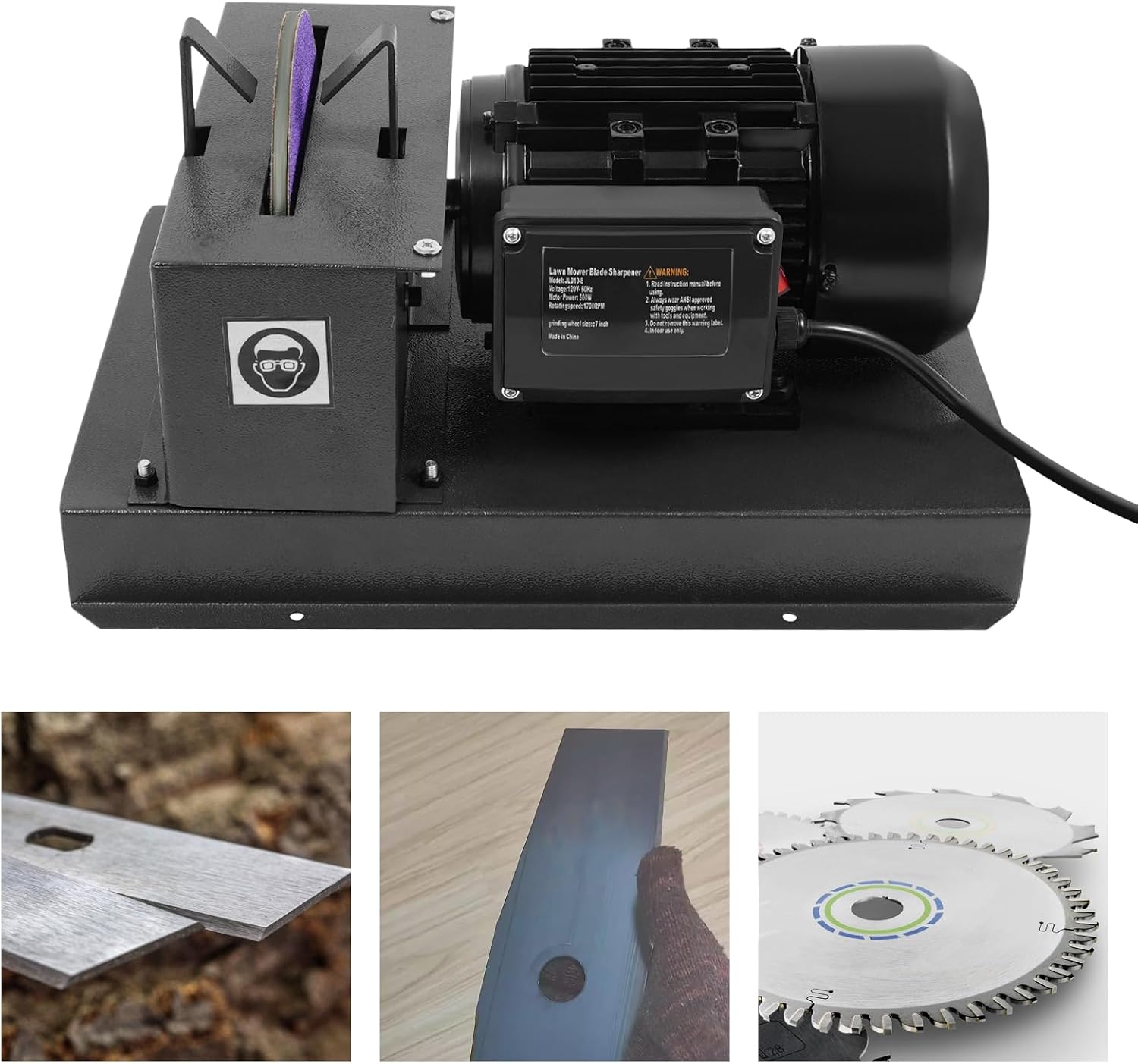 Lawn Mower Blade Sharpener, 2/3HP 500W Electric Fast Mower Blade Grinder with 7in Grinding Wheel, 1700 RPM Motor for High/Low Lift, Gator, Flat Blades, 120V US Plug