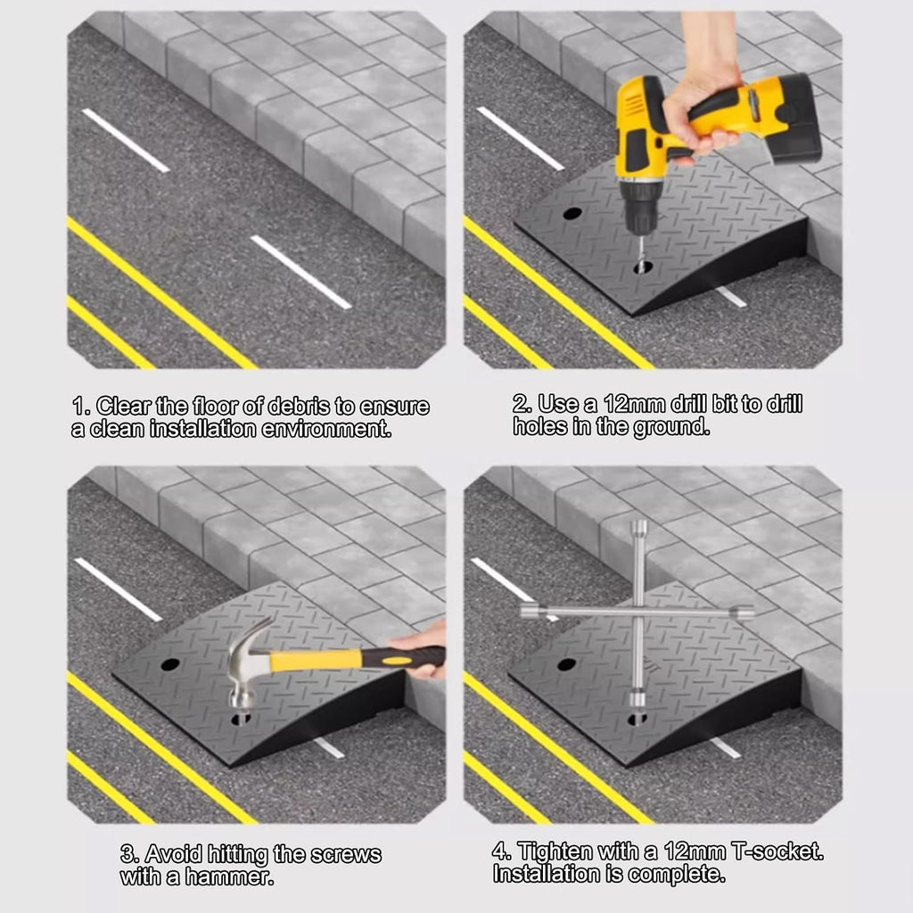 Rubber Curb Ramps，Door Step Ramp，Portable Curb Ramp, Heavy Duty Rubber Threshold Ramp，Threshold Ramps，for Sidewalk，Warehouses, Garages, Sidewalks, Wheelchairs(50*100*19cm/19.7*39.4*7.5in)