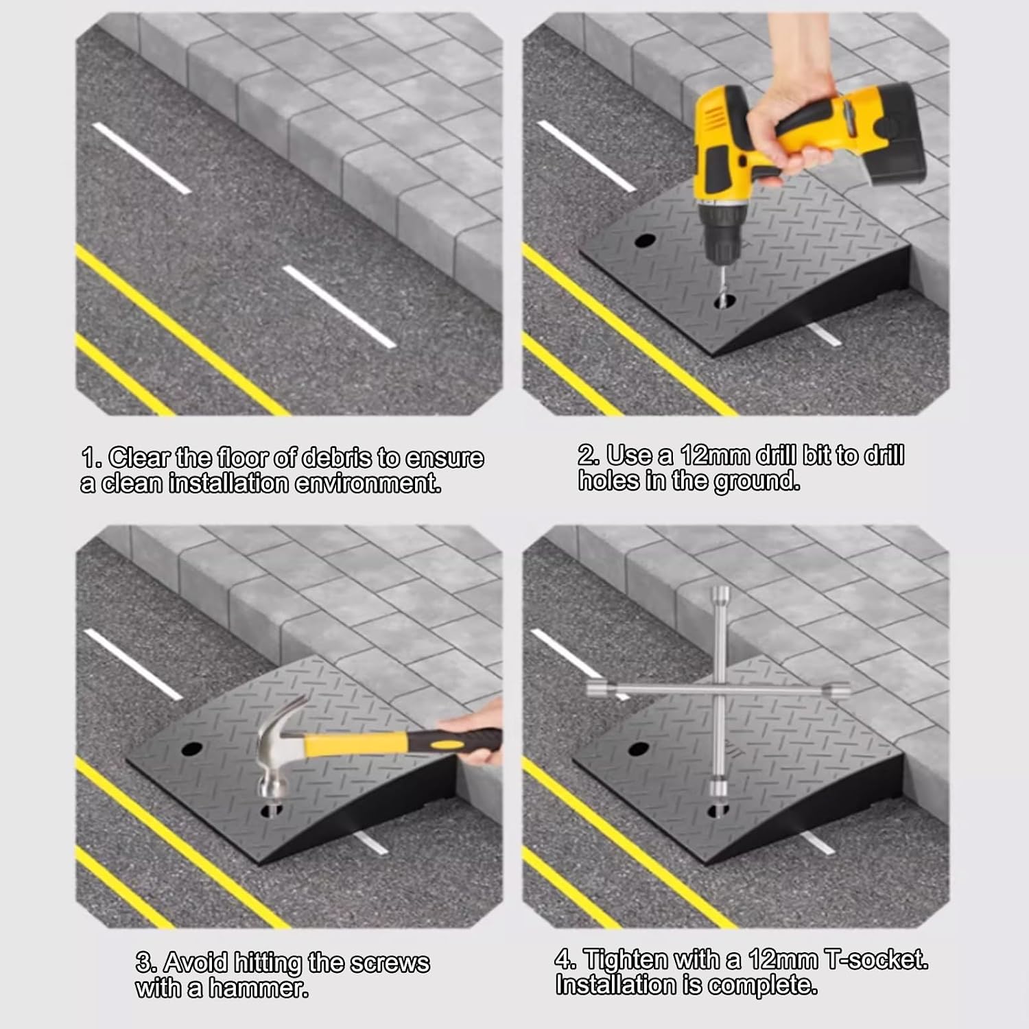 Rubber Curb Ramps，Door Step Ramp，Portable Curb Ramp, Heavy Duty Rubber Threshold Ramp，Threshold Ramps，for Sidewalk，Warehouses, Garages, Sidewalks, Wheelchairs(50*100*19cm/19.7*39.4*7.5in)