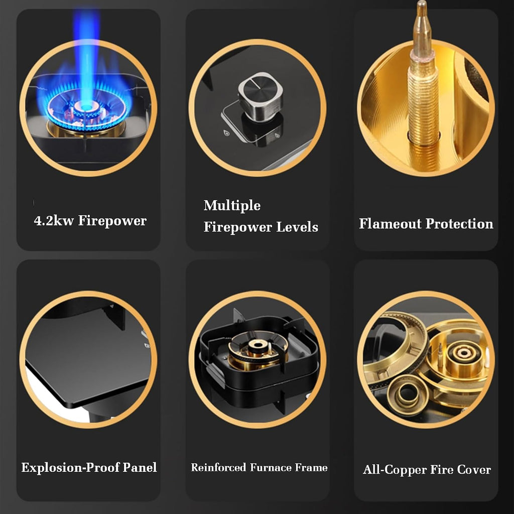4.2KW Gas Stove,Single Burner,Gas/LP Gas Conversion Stove,Tempered Glass Cast Iron Pot Rack,with Flameout Protection,for Home Kitchen(LPG)