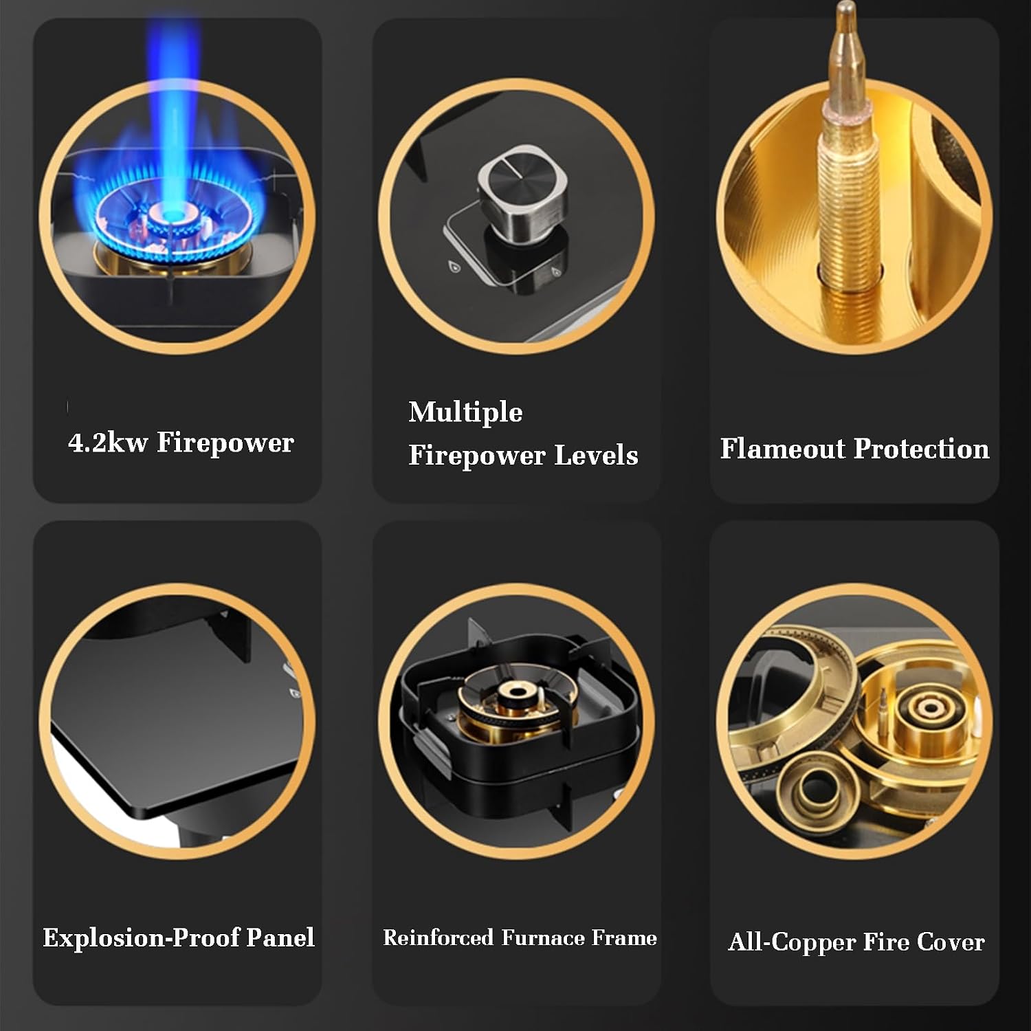 4.2KW Gas Stove,Single Burner,Gas/LP Gas Conversion Stove,Tempered Glass Cast Iron Pot Rack,with Flameout Protection,for Home Kitchen(LPG)