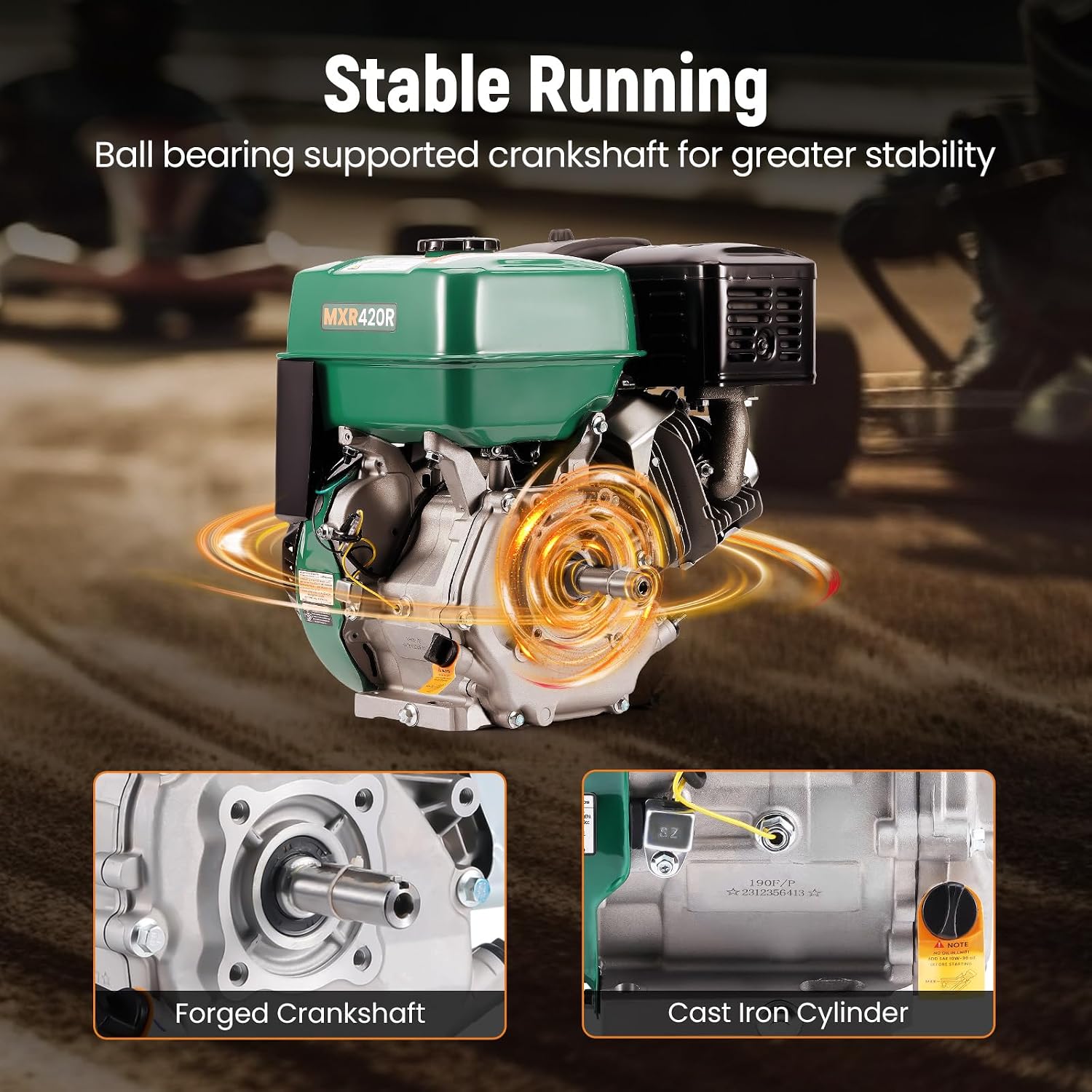 maXpeedingrods 420cc Gasoline Engine, 4 Stroke OHV Horizontal Gaso Engine, Recoil Start for Go-Karts, Compressors, Lawn Mowers, Water Pumps