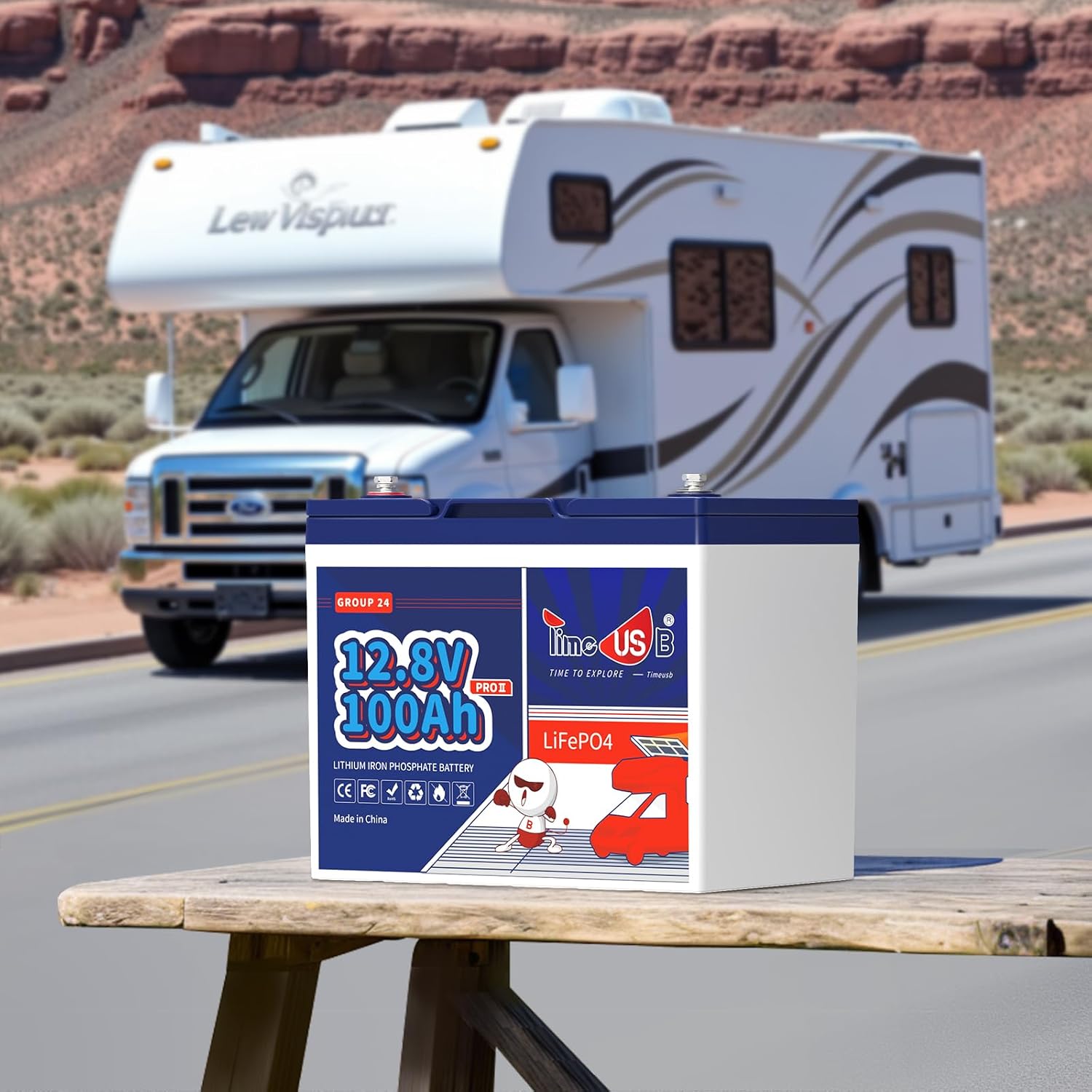 12V 100Ah RV LiFePO4 Lithium Battery- BCI Group 24, Timeusb Deep Cycle LiFePO4 Battery Built-in 100A BMS, 1280Wh, Max.15000 Cycles, 10-Year Lifespan for RV, Solar, Trolling Motor, Marine